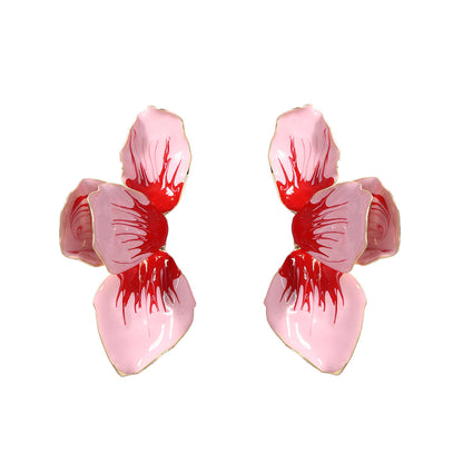 Bohemian Style Red Petal Earrings with Gold Accent - Chic, Minimalist and Versatile Jewelry for Every Occasion