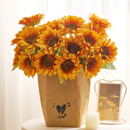 Stunning 7-Head Sunflower Bouquet for Valentine's Day – Realistic Silk Flower Arrangements Perfect for Dining Tables and Home Decor