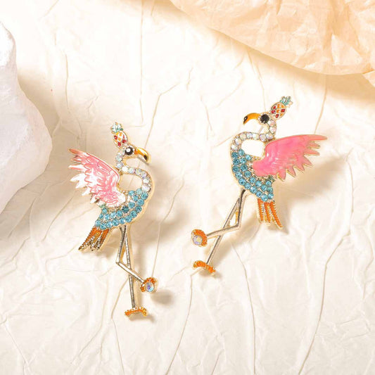 Exaggerated Unique Alloy Flamingo Earrings with Rhinestone Accents - Creative, High-End Chic for Every Occasion, Effortlessly Stylish Women's Accessory