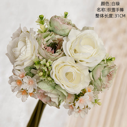 Lifelike Faux Snow Flower Bouquet - Perfect for Weddings and Events - INS Style Realistic Green Plant Décor - Model MW83111