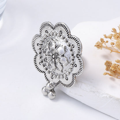 Chic Minimalist Alloy Exaggerated Floral Open Ring for Women - Everyday Versatile Accessory with a Touch of Luxury