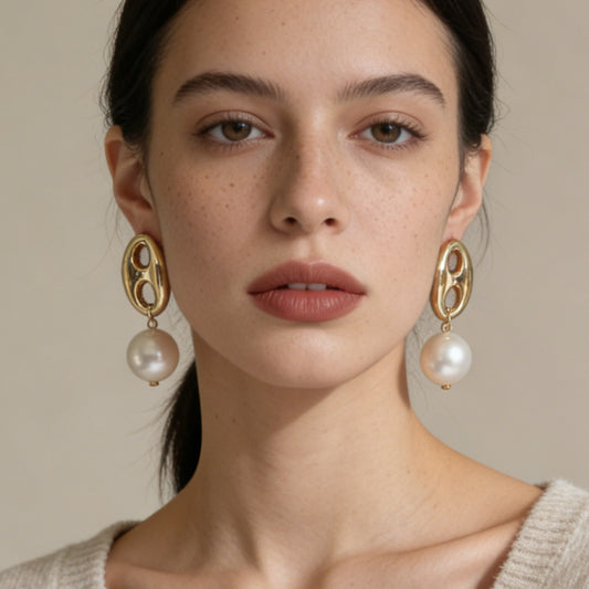 Chic Minimalist High-End Faux Pearl Geometric CCB Vintage-Inspired Drop Earrings - Versatile Everyday Accessories for Effortless Elegance