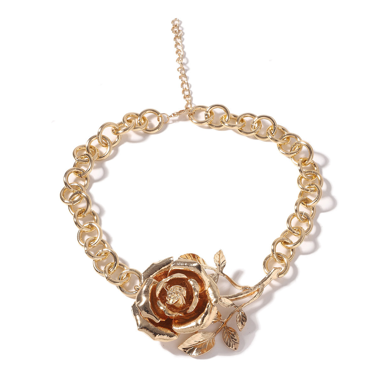 Creative 3D Exaggerated Alloy Rose Pendant Necklace - Unique, Minimalist, and Versatile Design for Every Occasion