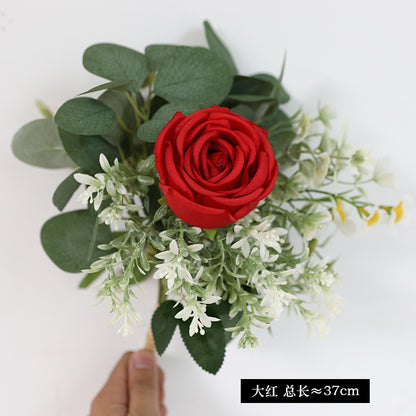 Elegant Nordic-Inspired  Artificial Rose and Chrysanthemum Bouquet - Perfect for Outdoor Weddings and Table Decor, Lifelong Beauty in Realistic Flowers