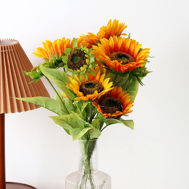 Single Stem Triple-Headed Rustic Sunflower - Realistic Silk Flower for Weddings, Photography, and Home Decor