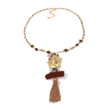 Bohemian Vintage-Inspired Alloy Statement Necklace with Exaggerated Bird Tassel Pendant – Unique Women's Fashion Accessory