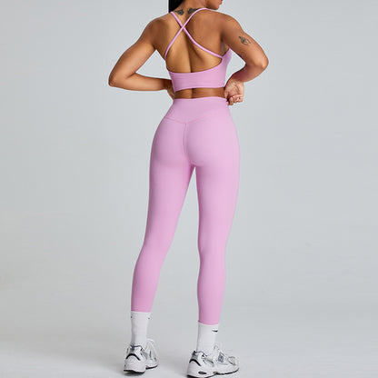 Women's Yoga Outfit Set Cross Back Sportswear for Outdoor Fitness Slimming and Supportive High Performance Activewear