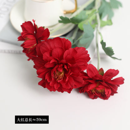 Single Stem Triple-Head Artificial Peony Flower - Perfect for Home Decor, Weddings, and Photography Arrangements