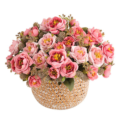 Elegant European-Inspired Faux Rose Bouquet with 7 Head Snowflake Peonies - Perfect for Living Room and Coffee Table Décor