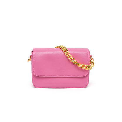 Small Chain Link Top Handle Tote Bag Versatile Shoulder Crossbody Bag Made of Genuine Waxed Cowhide Leather for Women