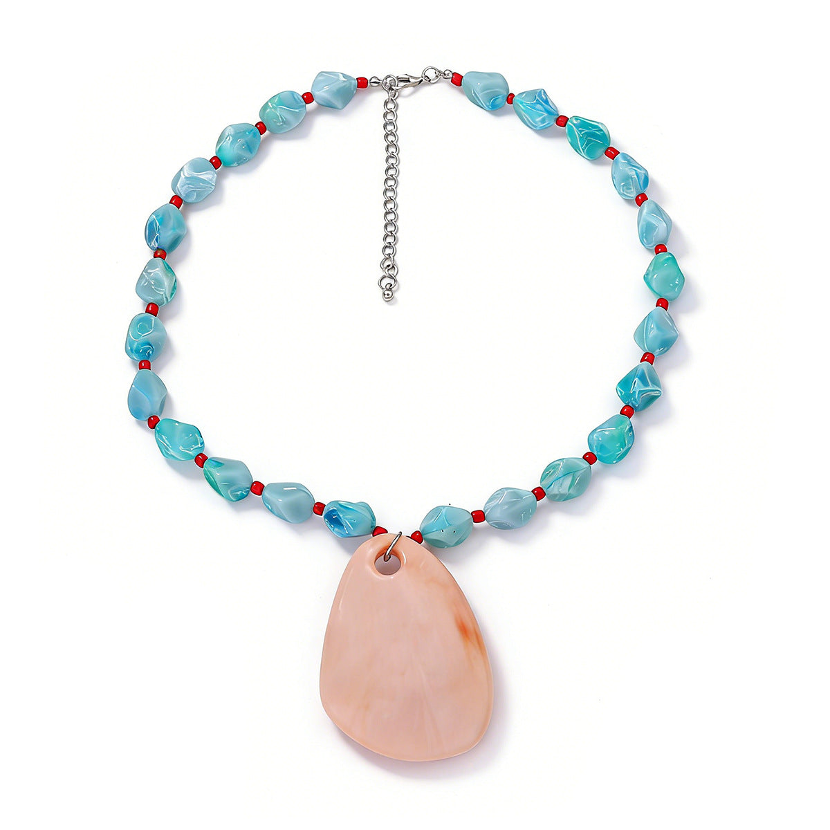 Exaggerated Casual Beaded Knot Geometric Resin Pendant Necklace – Versatile Jewelry Accessory for Women’s Commuter Fashion