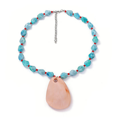 Exaggerated Casual Beaded Knot Geometric Resin Pendant Necklace – Versatile Jewelry Accessory for Women’s Commuter Fashion