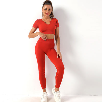 Women s Short Sleeve Yoga Set High Waist Yoga Pants and Sporty Top for Fitness Comfort