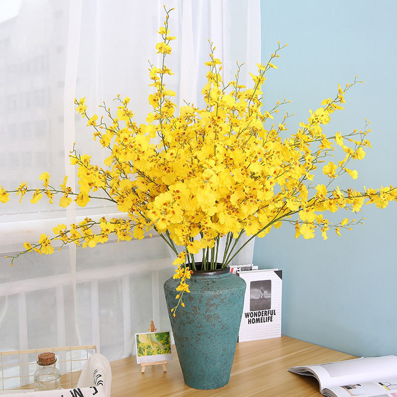 Vibrant Yellow Faux Orchid Bouquet - 5-Stem Dancing Orchid Decorative Piece for Home Décor - Stunning Silk Flower Arrangement - Long-Lasting, Maintenance-Free Elegance