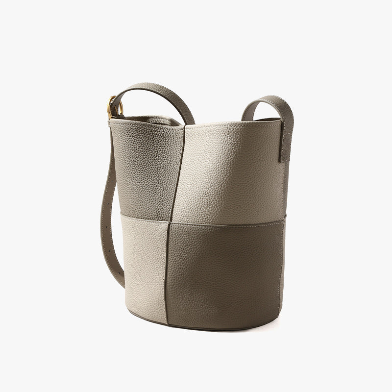 Chic Two Tone Bucket Bag in First Layer Leather Versatile Shoulder and Crossbody Handbag for Modern Style