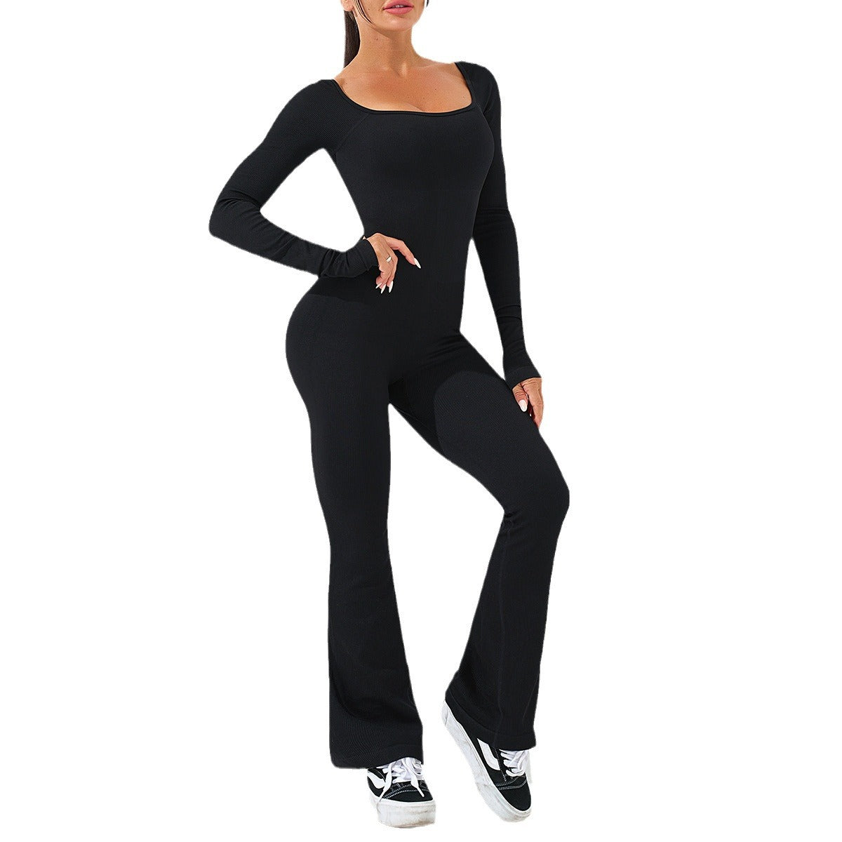 Sculpting Bodysuit with Flared Leggings for Enhanced Lift for Outdoor Pilates and Fitness Workouts