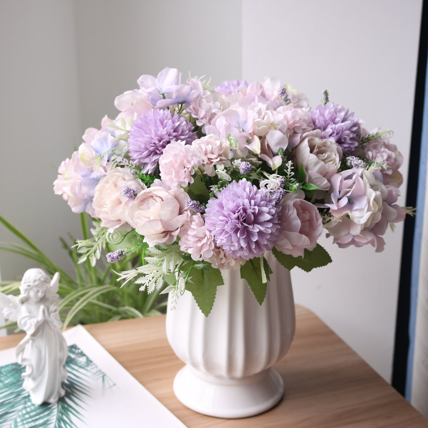 Elegant Faux Peony and Hydrangea Floral Decor - Realistic Carnation and Daisy Arrangements for Home, Parties, Weddings, and Table Settings