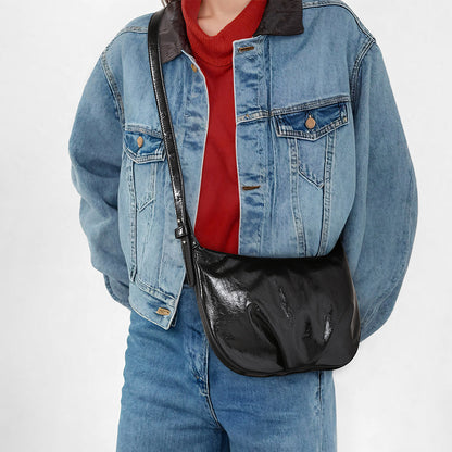 Crystal Oil Wax Cowhide Tote Bag for Women Chic Crossbody for Commuting Versatile Handbag with Luxe Design