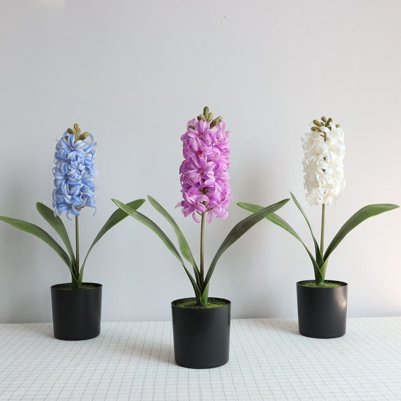 Realistic Hyacinth Potted Artificial Flower Decor - Perfect for Home and Office Display, Beautifully Crafted Faux Floral Arrangement for Table Centerpieces