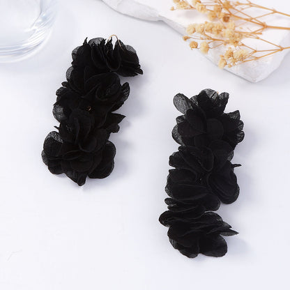 Exaggerated Floral Fabric Drop Earrings for Women - Versatile Spring/Summer Essential for Everyday Style and Commuting