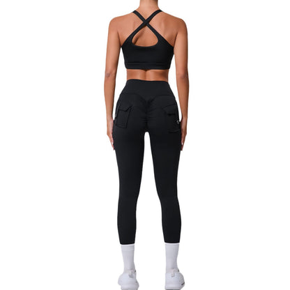 Winter Pocket Style High Waist Yoga Set Two Piece Fitness Outfit for Running and Exercising for Cold Weather