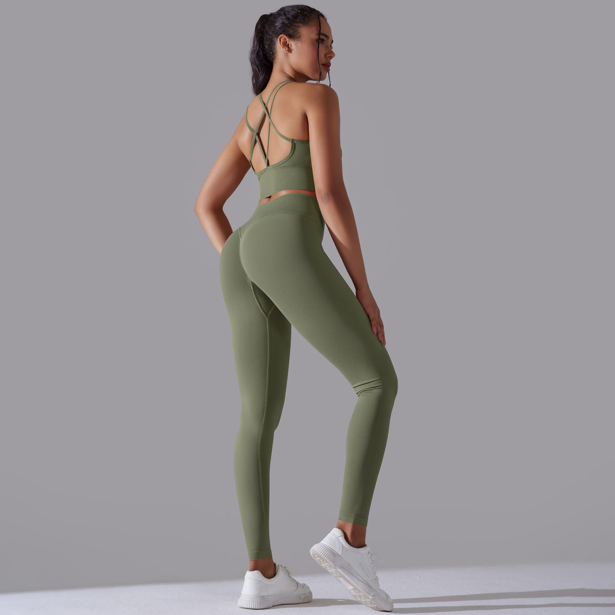 High Waisted Peach Butt Lifting Leggings and Sports Bra Set Ideal for Yoga Running and Gym Workouts