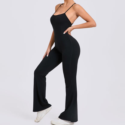 Adjustable Strap Spandex Yoga Jumpsuit with Hollow Design Sculpting Bodysuit for Enhanced Curves Comfort in Fitness Activities