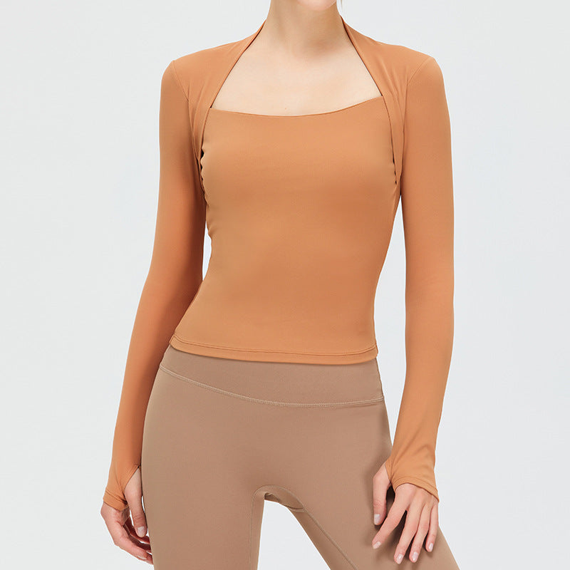 Autumn Winter Yoga Top with Built in Bra Pad for Women Long Sleeve Two Piece Design Quick Dry Running and Fitness Wear