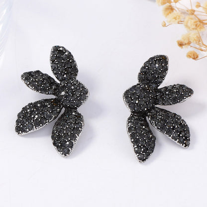Chic Minimalist Alloy Flower Fan-Shaped Earrings Embedded with Sparkling Rhinestones – Versatile Everyday Accessory for Women