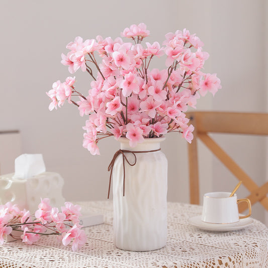 Short 3-Prong Peach Blossom - Elegant Floor Decoration for Weddings and Home Interiors - Realistic Artificial Silk Flower Stem for Living Room Décor