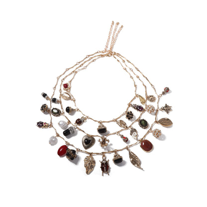 Vintage-Inspired Layered Pendant Necklace Featuring Unique Insect, Leaf, Heart, and Geometric Designs - Perfect for Adding a Touch of Bohemian Charm to Any Outfit