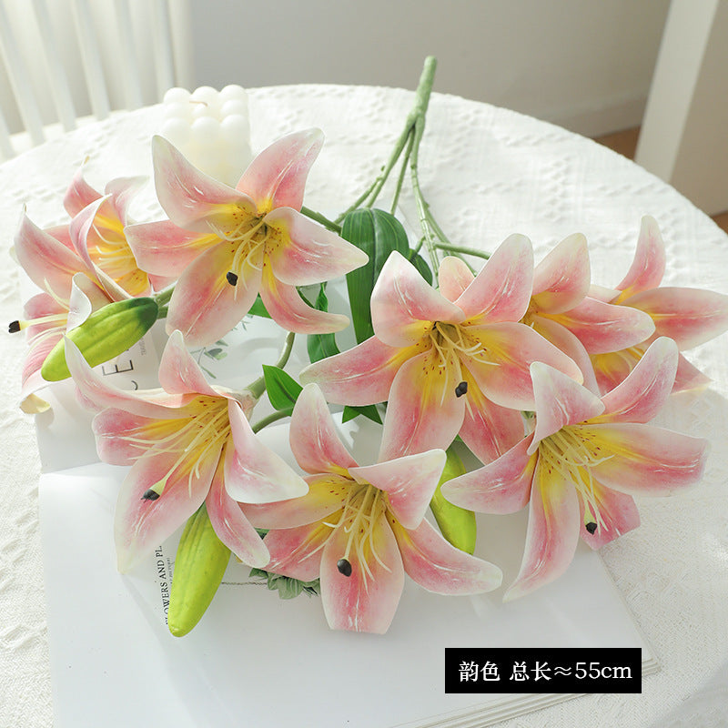 Realistic Faux Lily Wedding Bouquet - 9-Head Faux Floral Arrangement for Stunning Wedding Decorations, Hotel Centerpieces, and Event Styling