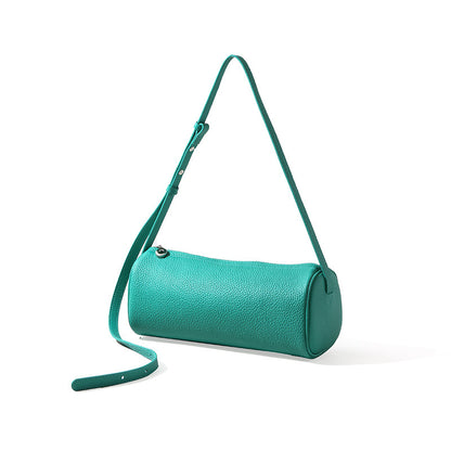 Chic Minimalist Leather Pencil Case Purse for Women Commute Friendly Cylindrical Bag with Spacious Capacity and Crossbody Design