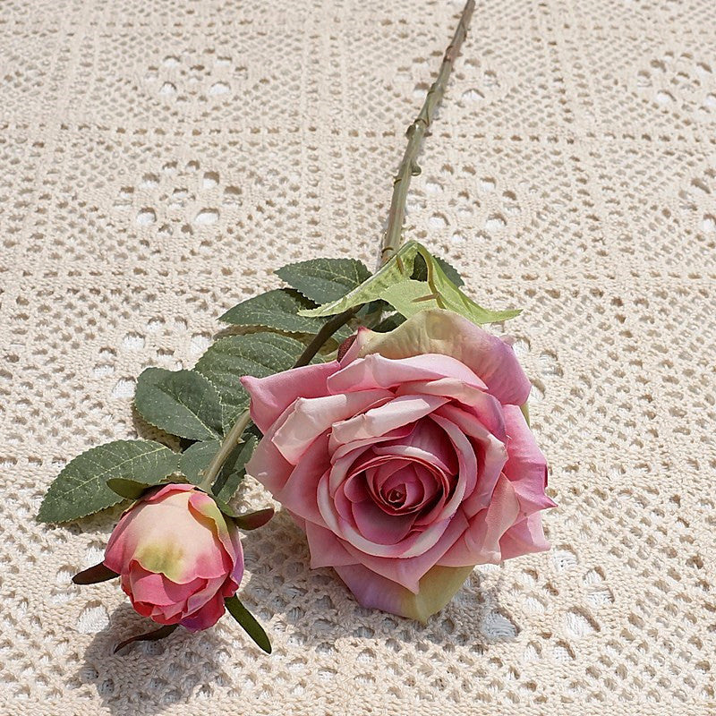 Set of 2 Eiffel-Tower Inspired Curled Edge Rose Artificial Flowers - Perfect for Valentine's Day, Weddings, and Home Decor