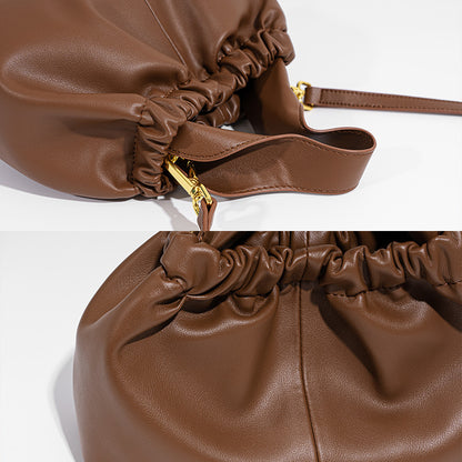 Chic Minimalist Crinkled Cloud Design Genuine Leather Handbag Versatile Early Autumn Shoulder Crossbody Bag for Everyday Elegance