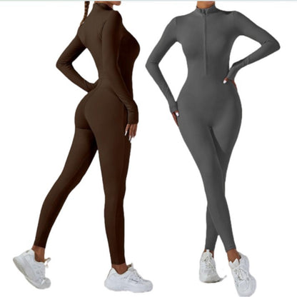 Seamless Sculpting Yoga Jumpsuit with Zipper Long Sleeve High Elastic Workout Bodysuit for Women for Outdoor Sports and Fitness