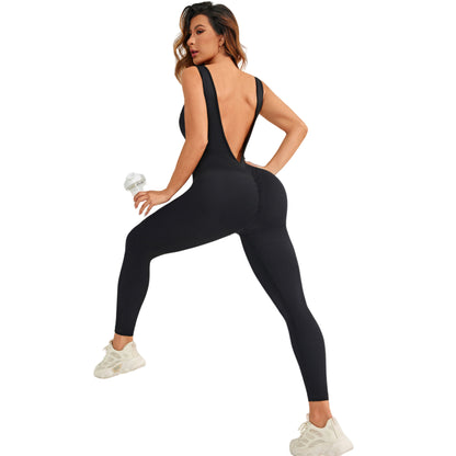 Seamless Deep V Backless Yoga Jumpsuit for Women No Padding Quick Dry Fabric Peach Lift Design for and Performance