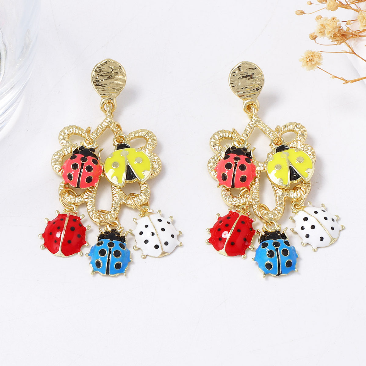 Unique Creative Alloy Drip Oil Ladybug Tassel Drop Earrings for Women - Versatile, Stylish, and Perfect for Casual Outfits