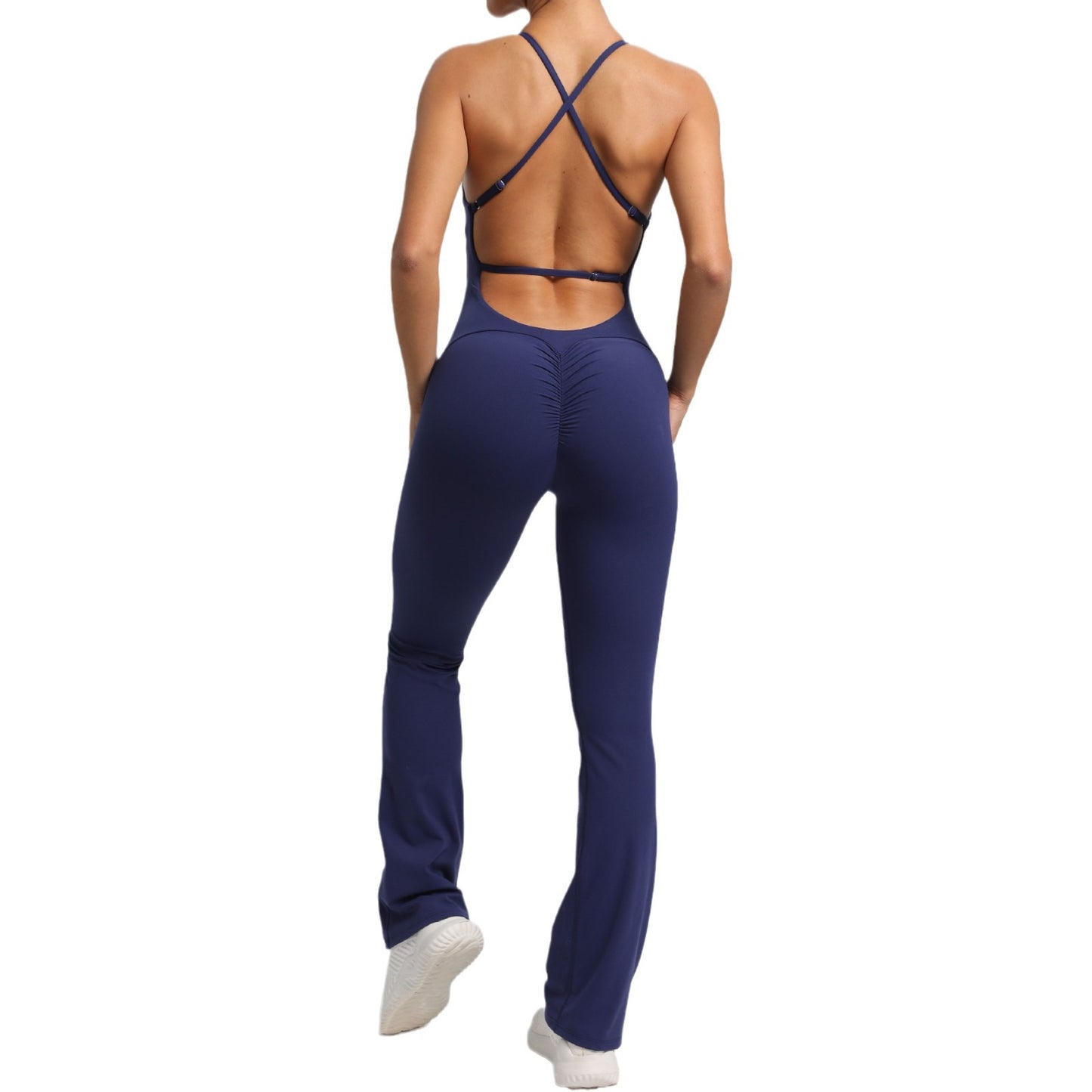 Adjustable Strap Beautiful Back Bodysuit for Peach Butt Yoga Jumpsuit and Fitness Wear with Flared Legs for Comfort and Flexibility