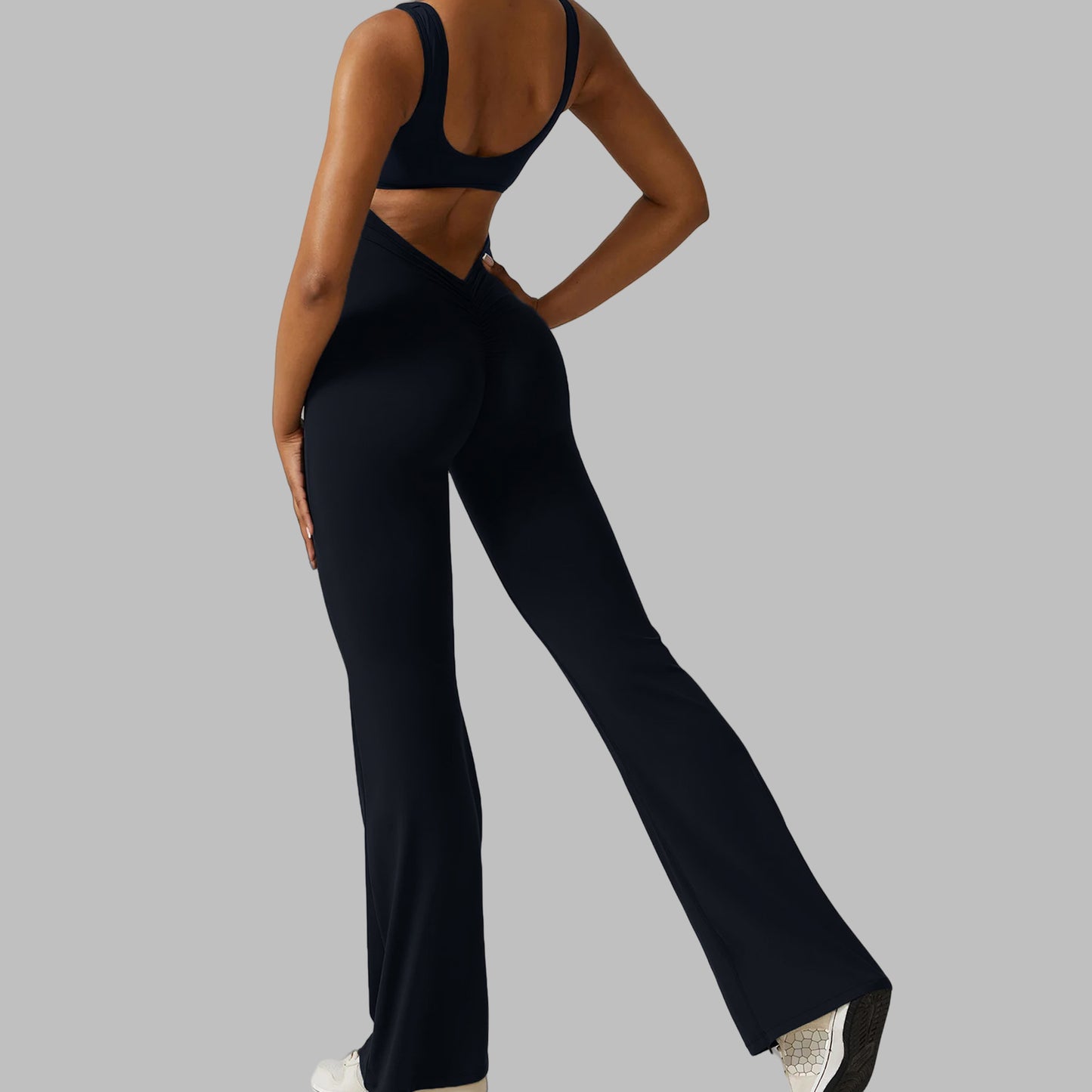 Solid Color High Waisted Yoga Jumpsuit with Flared Legs for Dance Fitness and Everyday Wear