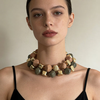 Stylish Minimalist Multi-Layered Geometric Resin Bead Necklace in Vibrant Colors – Perfect for Everyday Wear and Versatile Layering