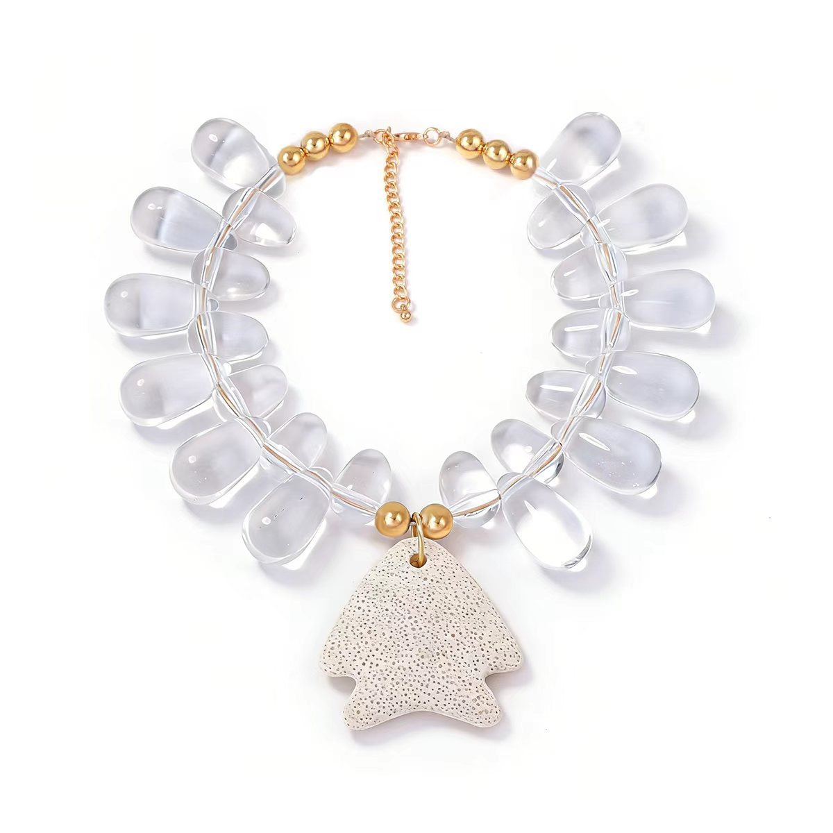 Exquisite Minimalist Natural Ocean-Inspired Vacation Necklace with Volcanic Stone, Starfish, and Tiny Fish Charms - Perfect Summer Accessory for Women