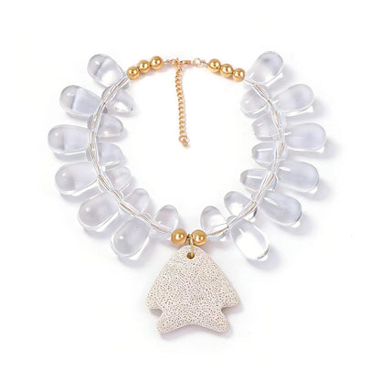 Exquisite Minimalist Natural Ocean-Inspired Vacation Necklace with Volcanic Stone, Starfish, and Tiny Fish Charms - Perfect Summer Accessory for Women