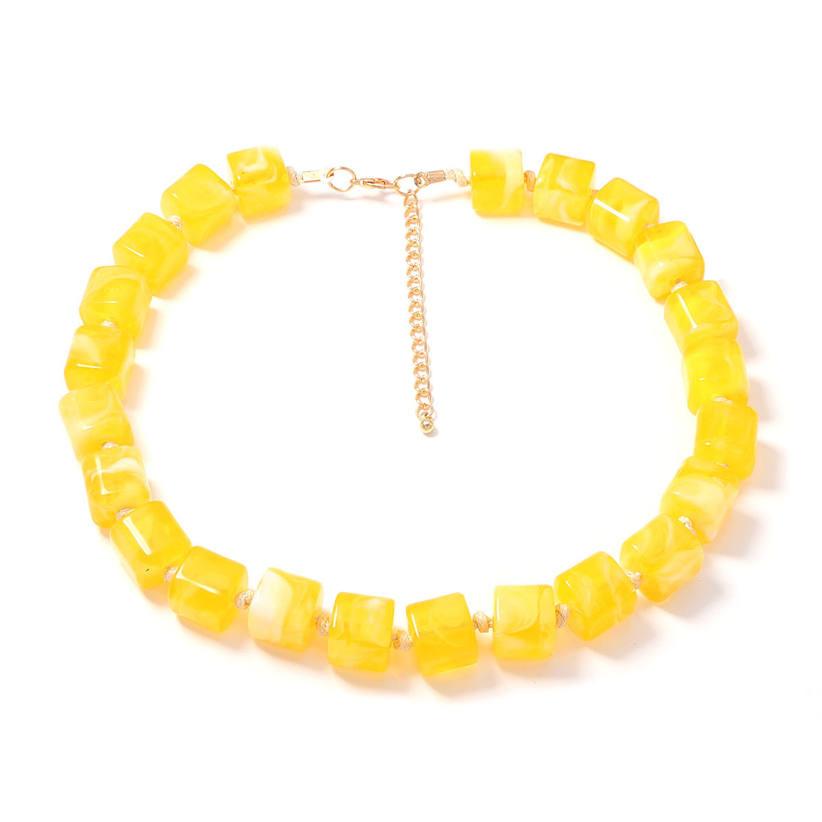 Versatile Creative Colorful Ombre Geometric Resin Square Beaded Necklace - Minimalist Women's Jewelry for Everyday Elegance
