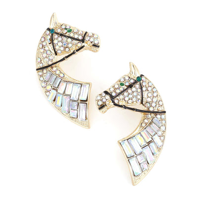 Innovative Animal-Themed Horse Head Rhinestone Stud Earrings – Creative Alloy, Luxurious Yet Affordable, Versatile and Statement-Making Jewelry for Unique Personalities