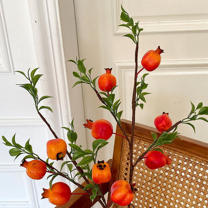 Realistic Faux Pomegranate Stem with 5 Lifeslike Fruits - Perfect for Home Decor, Living Room, and Dining Table Centerpiece