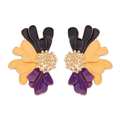 Alloy Enamel Floral Earrings - Stylish and Simple Flower Studs for a Fresh Accessory Look