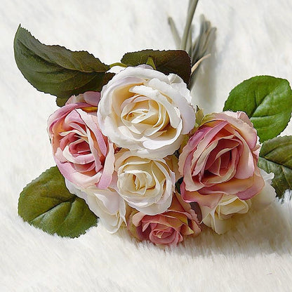 Stunning Miniature 7-Head Faux Rose Bouquet - Perfect for Weddings, Photography, and Home Décor