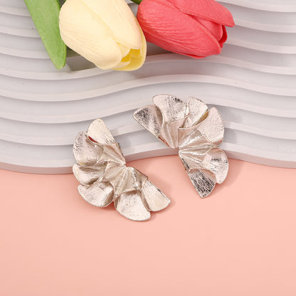 Exquisite Oversized Women's Earrings - Metal Lightweight Luxury WAVED Floral Design for a Chic Statement Look