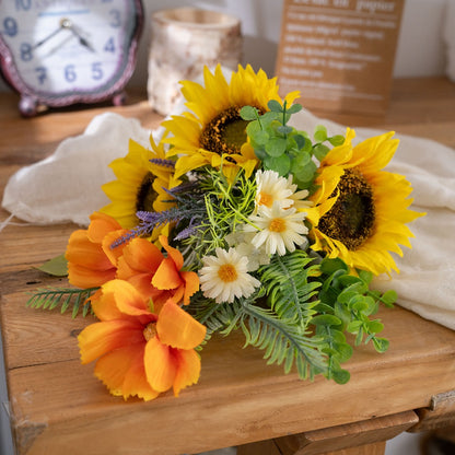 Sunshine Springtown Faux Sunflower Bouquet - Perfect for Home Decor & Wedding Celebrations - Vibrant Wall Decor & Handheld Floral Arrangement - Model CF01382